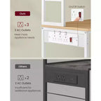 Estante para panaderos con toma de corriente, estante para barra de café de 65.7 pulgadas con estante ajustable y 6 ganchos, soporte para microondas para cocina