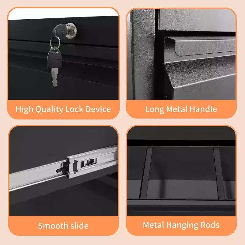 Archivador lateral con cerradura VIYET 40H - Metal resistente para oficina en casa, guías de extensión total silenciosas, antivuelco, apto para cartas/oficio/A4/F4