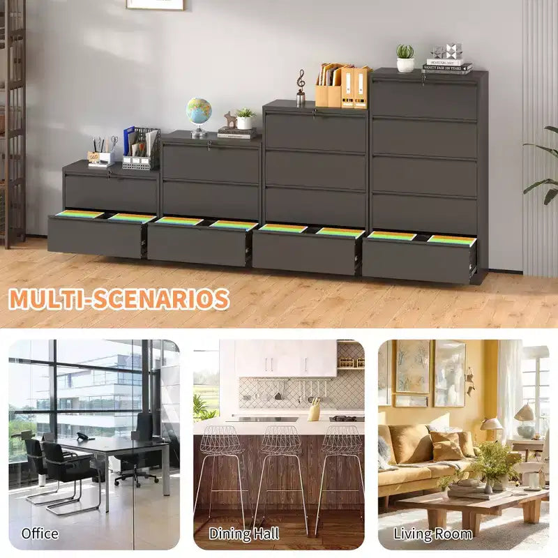 Archivador lateral con cerradura VIYET 40H - Metal resistente para oficina en casa, guías de extensión total silenciosas, antivuelco, apto para cartas/oficio/A4/F4