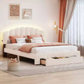 MAYEERTY Queen Size Teddy Fleece Upholstered Platform Bed, Drawer, Bedroom, Beige