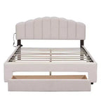 MAYEERTY Cama plataforma tapizada de felpa de forro polar, tamaño Queen, con cajones, dormitorio, beige
