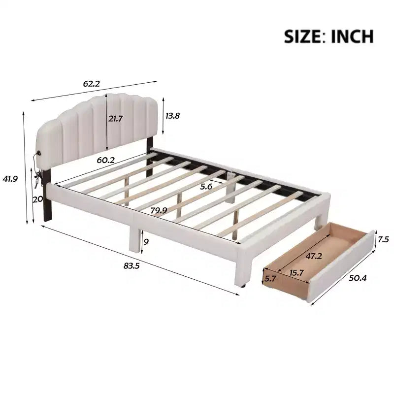 MAYEERTY Cama plataforma tapizada de felpa de forro polar, tamaño Queen, con cajones, dormitorio, beige