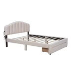 MAYEERTY Cama plataforma tapizada de felpa de forro polar, tamaño Queen, con cajones, dormitorio, beige