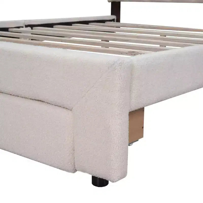 MAYEERTY Cama plataforma tapizada de felpa de forro polar, tamaño Queen, con cajones, dormitorio, beige