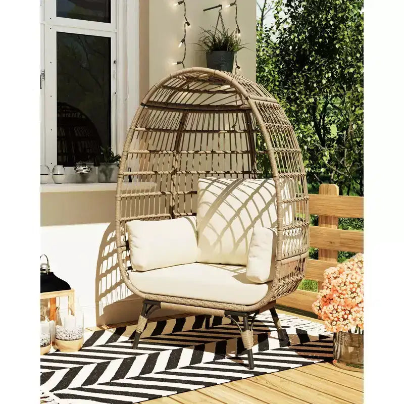 Sillón colgante de exterior con cojines gruesos, silla tipo cesta de mimbre extragrande para balcón, patio, sala de estar, capacidad de 158 kg