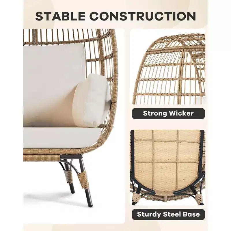 Sillón colgante de exterior con cojines gruesos, silla tipo cesta de mimbre extragrande para balcón, patio, sala de estar, capacidad de 158 kg