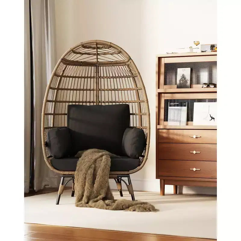 Sillón colgante de exterior con cojines gruesos, silla tipo cesta de mimbre extragrande para balcón, patio, sala de estar, capacidad de 158 kg