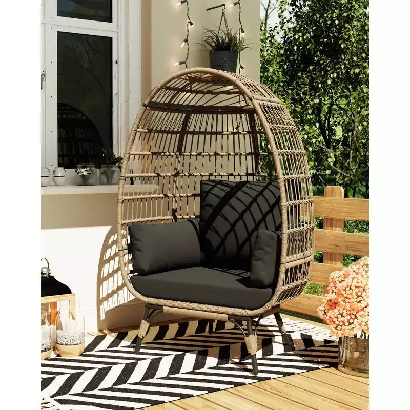 Sillón colgante de exterior con cojines gruesos, silla tipo cesta de mimbre extragrande para balcón, patio, sala de estar, capacidad de 158 kg