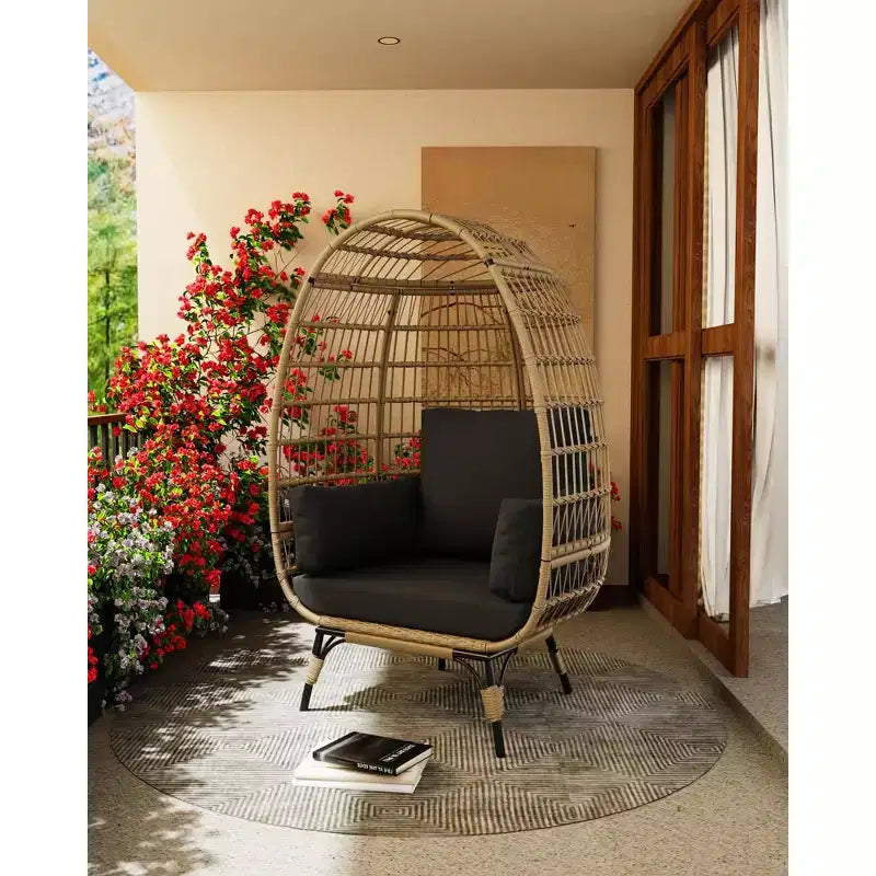 Sillón colgante de exterior con cojines gruesos, silla tipo cesta de mimbre extragrande para balcón, patio, sala de estar, capacidad de 158 kg