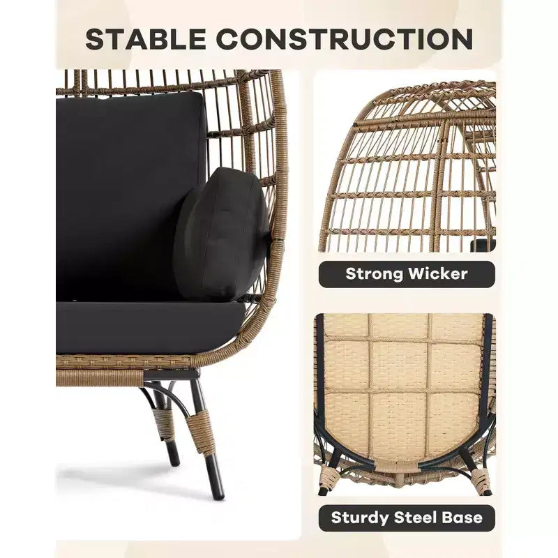 Sillón colgante de exterior con cojines gruesos, silla tipo cesta de mimbre extragrande para balcón, patio, sala de estar, capacidad de 158 kg