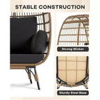 Sillón colgante de exterior con cojines gruesos, silla tipo cesta de mimbre extragrande para balcón, patio, sala de estar, capacidad de 158 kg