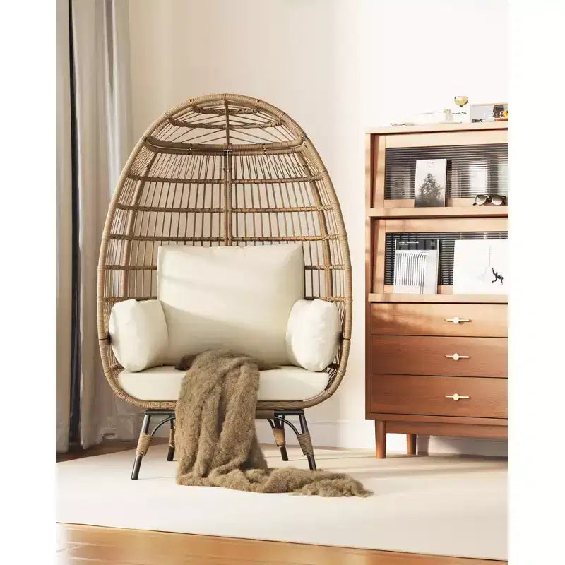 Sillón colgante de exterior con cojines gruesos, silla tipo cesta de mimbre extragrande para balcón, patio, sala de estar, capacidad de 158 kg