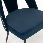 Juego de 2 sillas de comedor tapizadas en terciopelo, sillas decorativas con ribete de tachuelas y patas de metal negro con punta dorada para cocina o comedor - Panipeachy