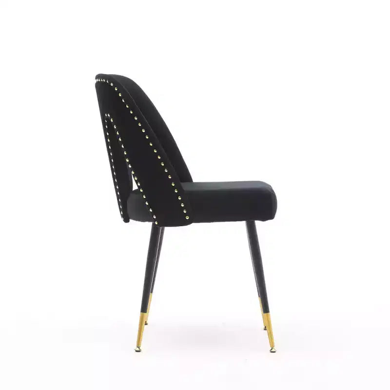Juego de 2 sillas de comedor tapizadas en terciopelo, sillas decorativas con ribete de tachuelas y patas de metal negro con punta dorada para cocina o comedor - Panipeachy