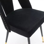 Juego de 2 sillas de comedor tapizadas en terciopelo, sillas decorativas con ribete de tachuelas y patas de metal negro con punta dorada para cocina o comedor - Panipeachy