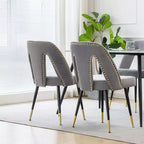 Juego de 2 sillas de comedor tapizadas en terciopelo, sillas decorativas con ribete de tachuelas y patas de metal negro con punta dorada para cocina o comedor - Panipeachy