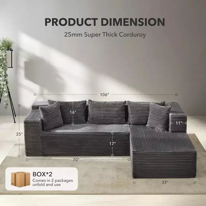 Sofá esquinero modular en forma de nube de 106 pulgadas, sofá con diván, sofá en forma de L de 3 plazas para sala de estar, asiento profundo de espuma viscoelástica