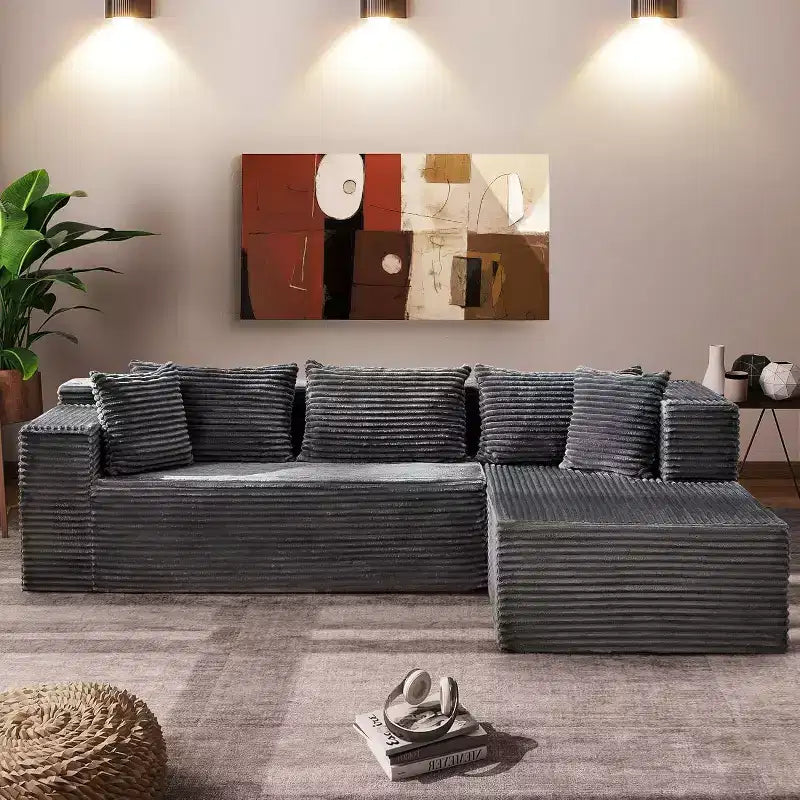 Sofá esquinero modular en forma de nube de 106 pulgadas, sofá con diván, sofá en forma de L de 3 plazas para sala de estar, asiento profundo de espuma viscoelástica