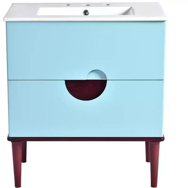 30 Tocador de Baño con Fregadero Combinado, Gabinete de Almacenamiento de Baño con Cajones, Tocador de Baño de Un Solo Fregadero, Azul