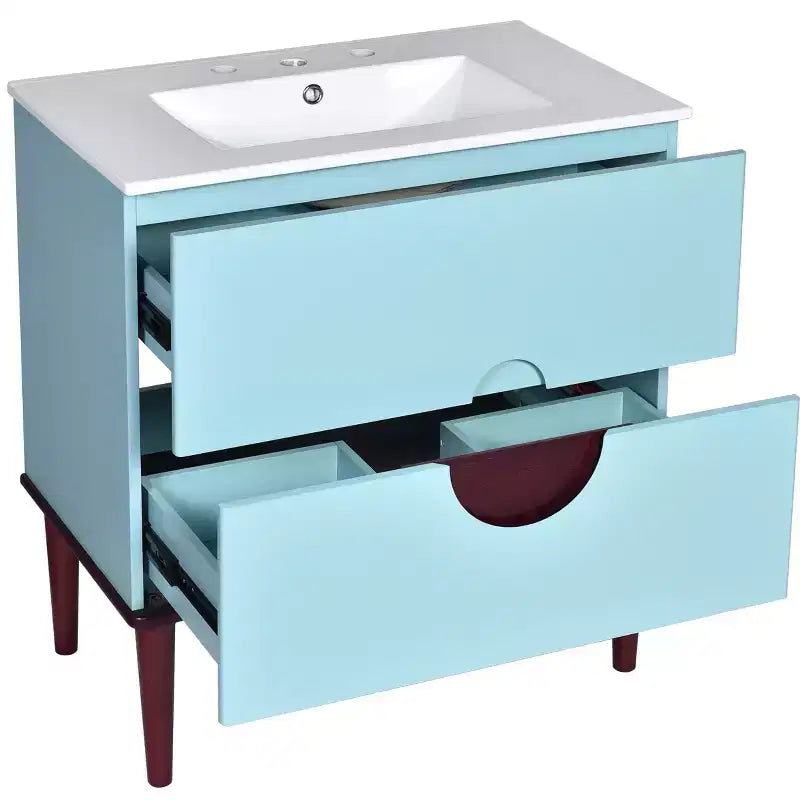 30 Tocador de Baño con Fregadero Combinado, Gabinete de Almacenamiento de Baño con Cajones, Tocador de Baño de Un Solo Fregadero, Azul
