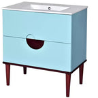 30 Tocador de Baño con Fregadero Combinado, Gabinete de Almacenamiento de Baño con Cajones, Tocador de Baño de Un Solo Fregadero, Azul