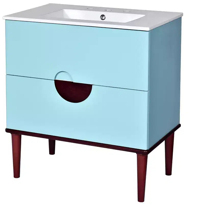 30 Tocador de Baño con Fregadero Combinado, Gabinete de Almacenamiento de Baño con Cajones, Tocador de Baño de Un Solo Fregadero, Azul