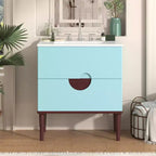 30 Tocador de Baño con Fregadero Combinado, Gabinete de Almacenamiento de Baño con Cajones, Tocador de Baño de Un Solo Fregadero, Azul