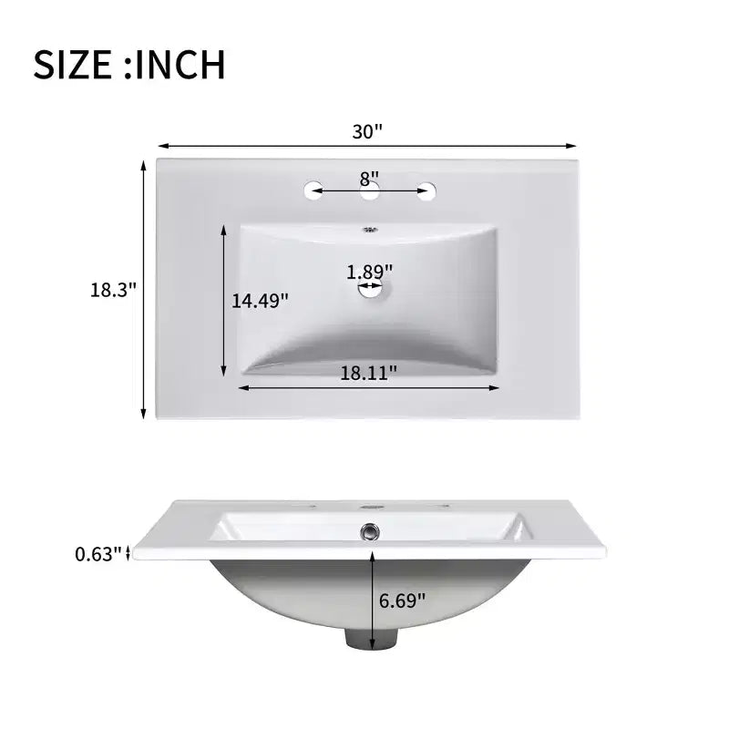 30 Tocador de Baño con Fregadero Combinado, Gabinete de Almacenamiento de Baño con Cajones, Tocador de Baño de Un Solo Fregadero, Azul