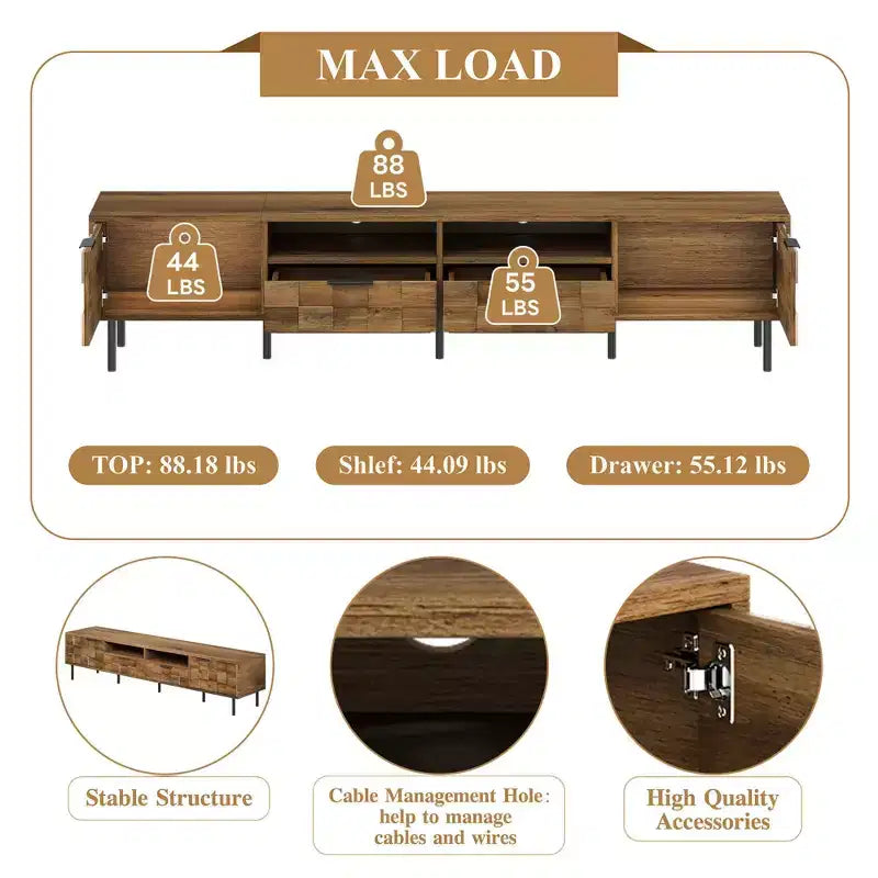 Mueble de TV MAYEERTY de mediados de siglo con 2 cajones, mesa consola multimedia para televisores de hasta 85 pulgadas, centro de entretenimiento con almacenamiento para sala de estar