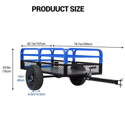 Volquete de acero resistente de 1500 lb, remolque utilitario con laterales extraíbles, remolque con capacidad de 15 pies cúbicos para ATV, UTV, cortacéspedes