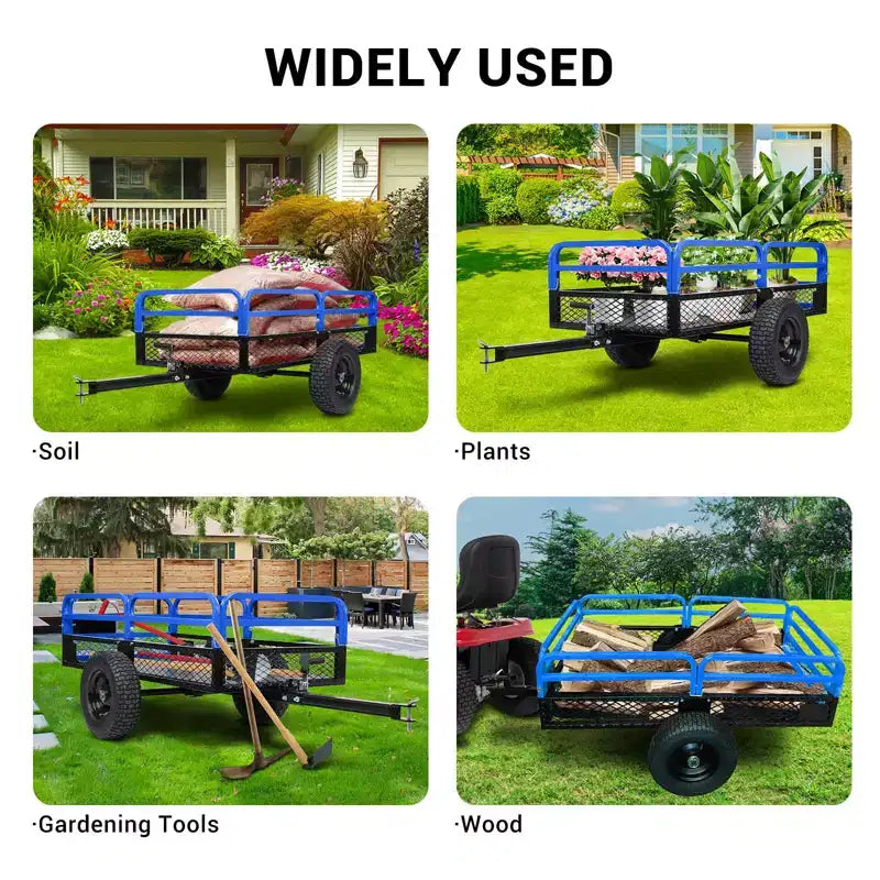 Volquete de acero resistente de 1500 lb, remolque utilitario con laterales extraíbles, remolque con capacidad de 15 pies cúbicos para ATV, UTV, cortacéspedes