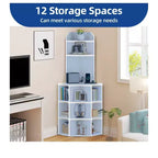 Estantería esquinera de 6 niveles, mueble esquinero industrial con compartimentos para oficina, estante de almacenamiento con estación de carga USB y tomas de corriente