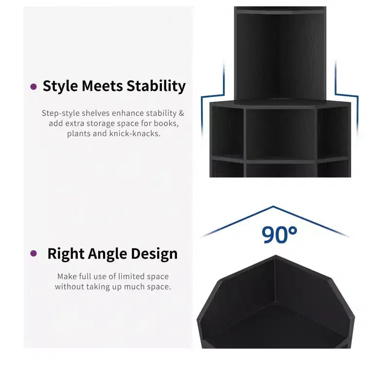 Estantería esquinera de 6 niveles, mueble esquinero industrial con compartimentos para oficina, estante de almacenamiento con estación de carga USB y tomas de corriente