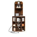 Estantería esquinera de 6 niveles, mueble esquinero industrial con compartimentos para oficina, estante de almacenamiento con estación de carga USB y tomas de corriente