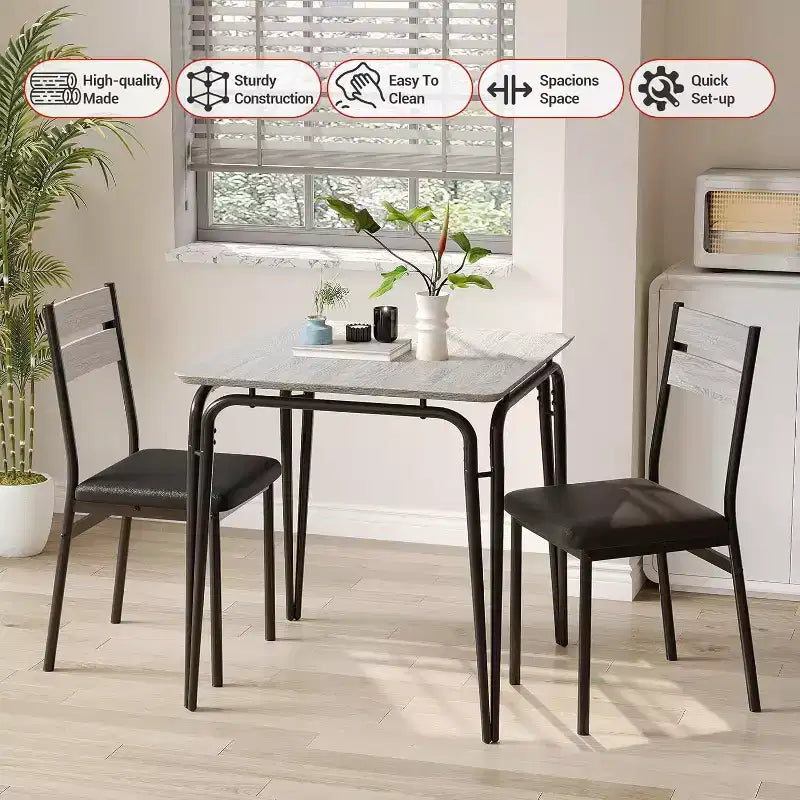 Juego de comedor de 3 piezas - Mesa de cocina cuadrada con sillas tapizadas para 2 personas, juego de comedor moderno pequeño para apartamento