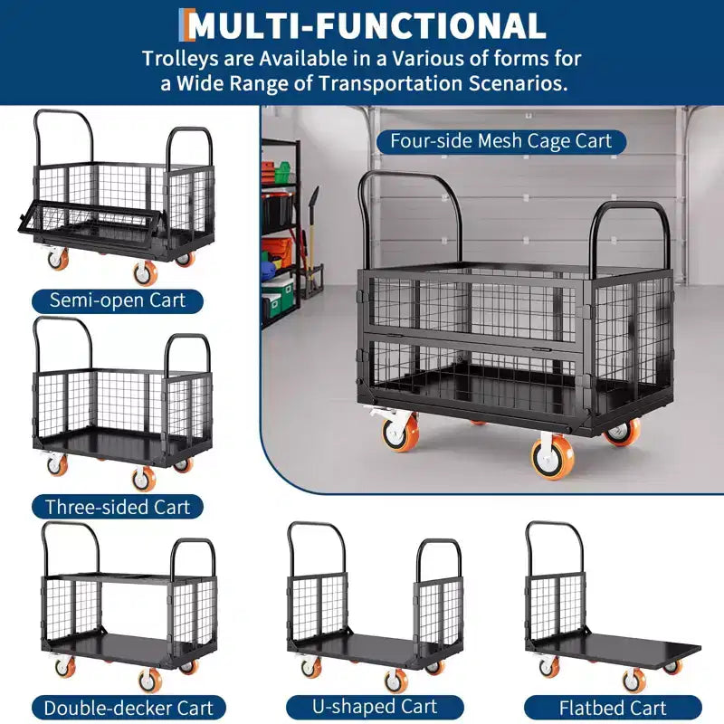 Carro de plataforma de 2000 Lbs con jaula, carro de mano plegable 6 en 1 de alta resistencia con jaulas, carro de mano plegable Dolly