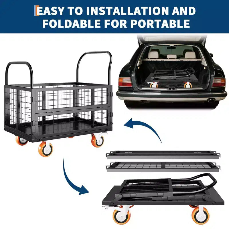 Carro de plataforma de 2000 Lbs con jaula, carro de mano plegable 6 en 1 de alta resistencia con jaulas, carro de mano plegable Dolly