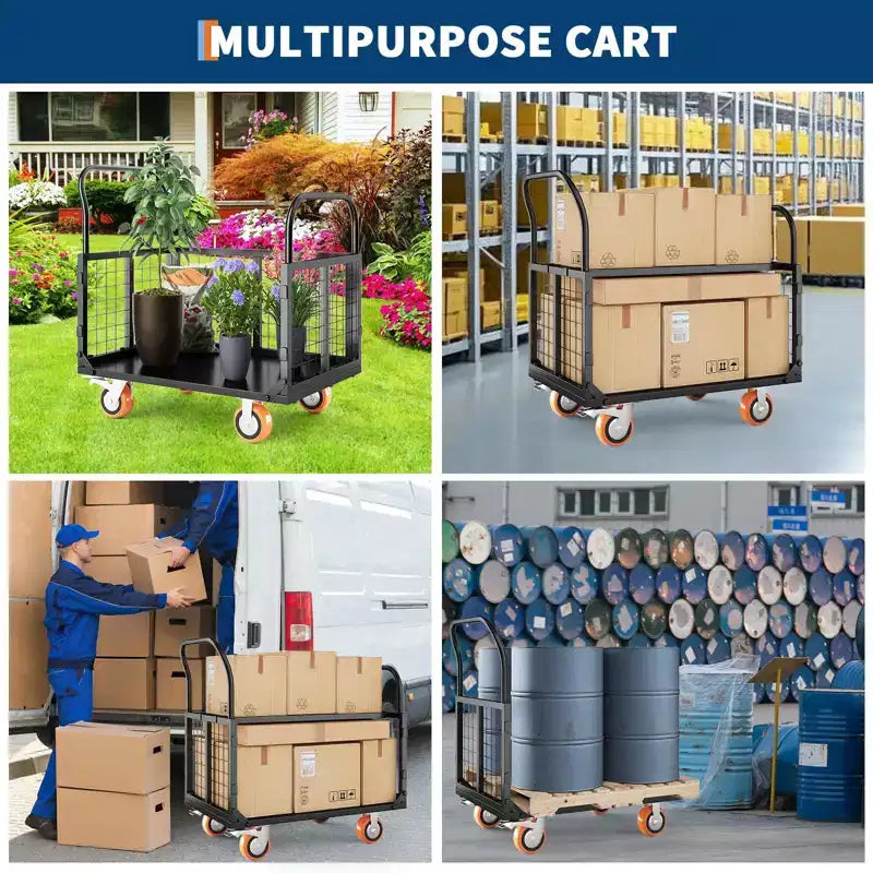 Carro de plataforma de 2000 Lbs con jaula, carro de mano plegable 6 en 1 de alta resistencia con jaulas, carro de mano plegable Dolly