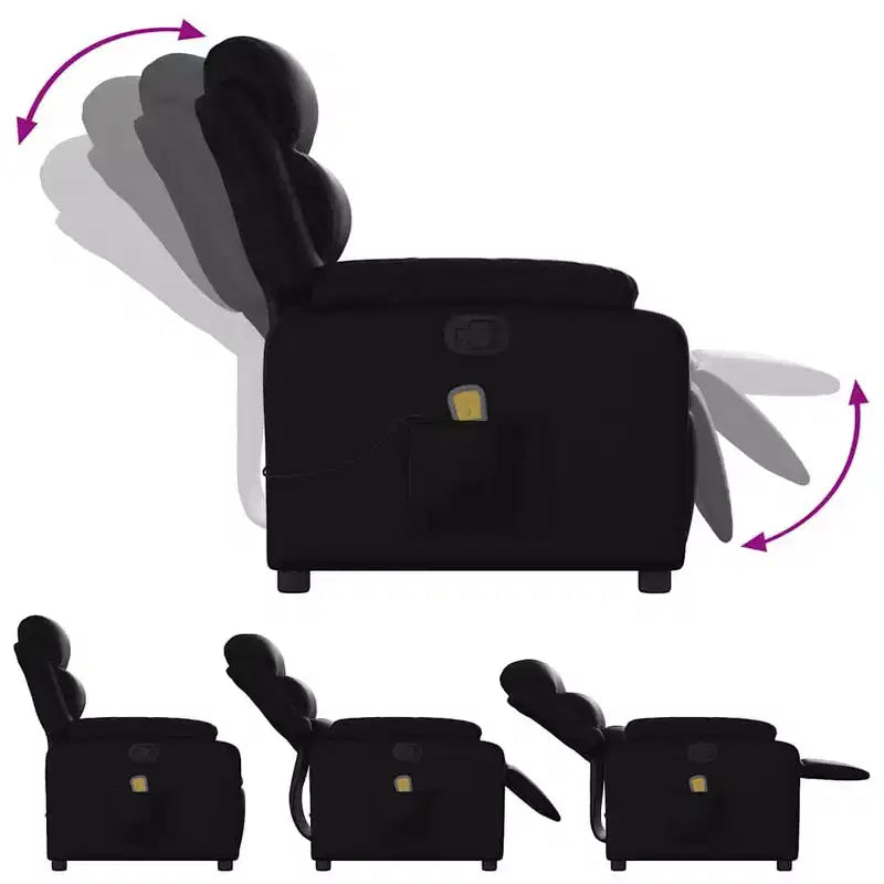 vidaXL Sillón reclinable de masaje ajustable negro de cuero sintético - Reclinación manual por empuje hacia atrás