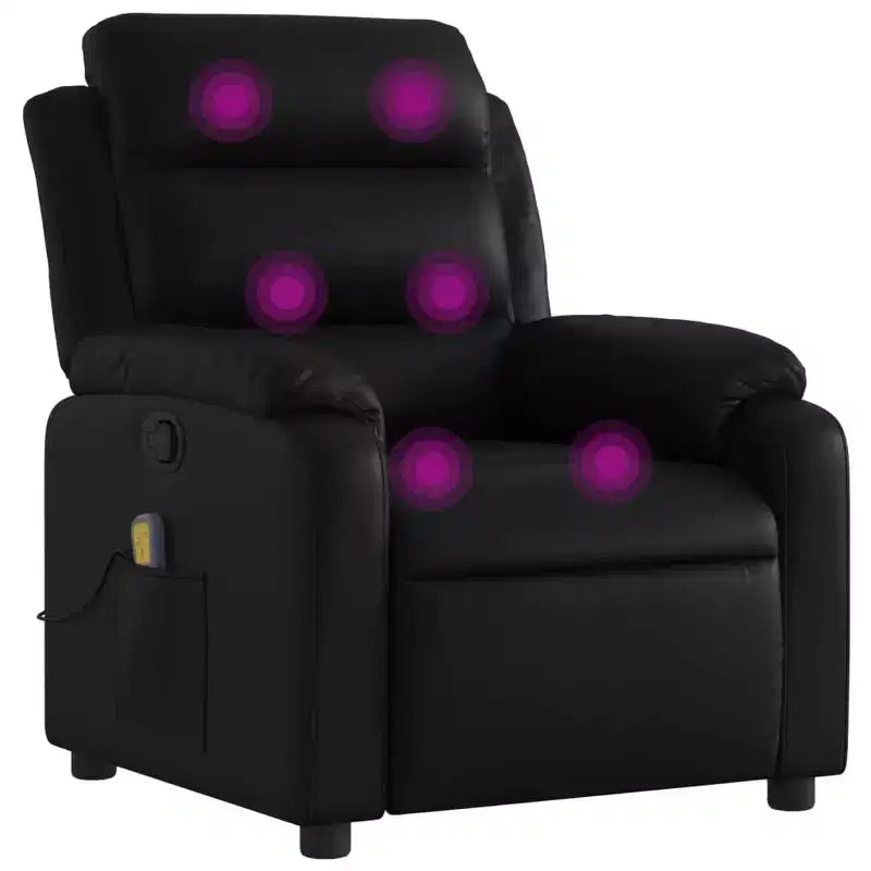 vidaXL Sillón reclinable de masaje ajustable negro de cuero sintético - Reclinación manual por empuje hacia atrás