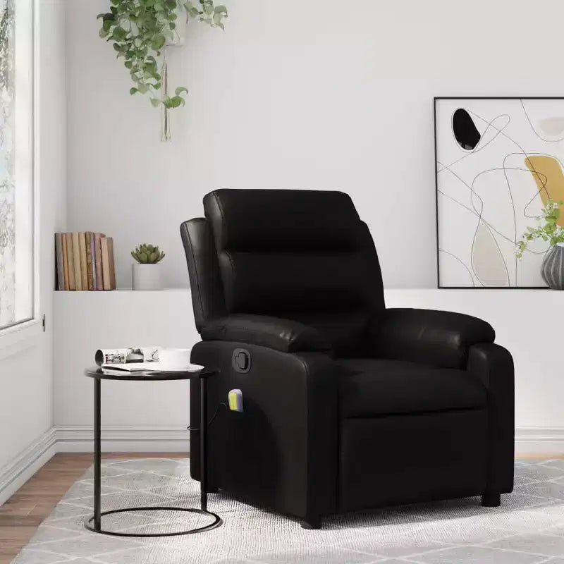 vidaXL Sillón reclinable de masaje ajustable negro de cuero sintético - Reclinación manual por empuje hacia atrás