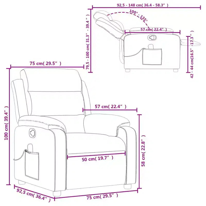 vidaXL Sillón reclinable de masaje ajustable negro de cuero sintético - Reclinación manual por empuje hacia atrás