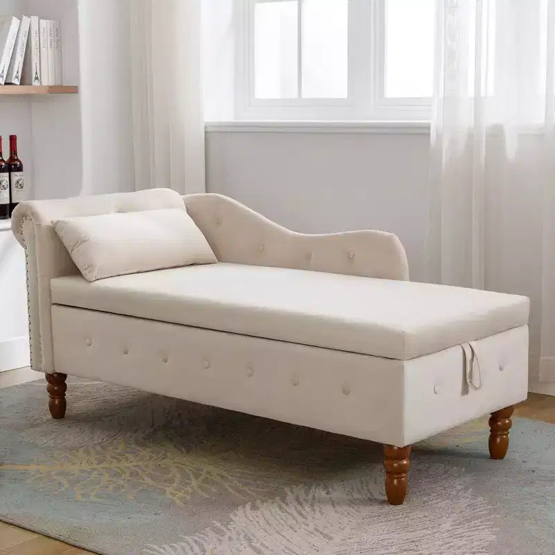 Sofá reclinable moderno con almacenaje, ribete de tachuelas, sillón tapizado de terciopelo capitoné con almacenaje y almohada para sala de estar