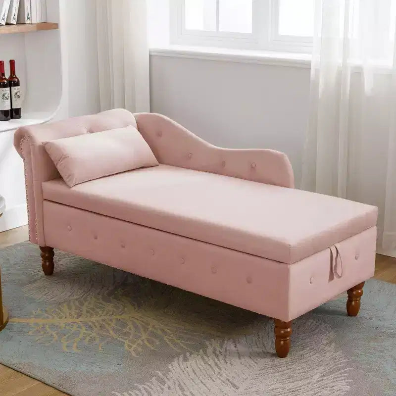 Sofá reclinable moderno con almacenaje, ribete de tachuelas, sillón tapizado de terciopelo capitoné con almacenaje y almohada para sala de estar