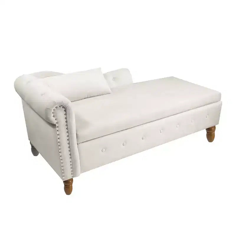 Sofá reclinable moderno con almacenaje, ribete de tachuelas, sillón tapizado de terciopelo capitoné con almacenaje y almohada para sala de estar