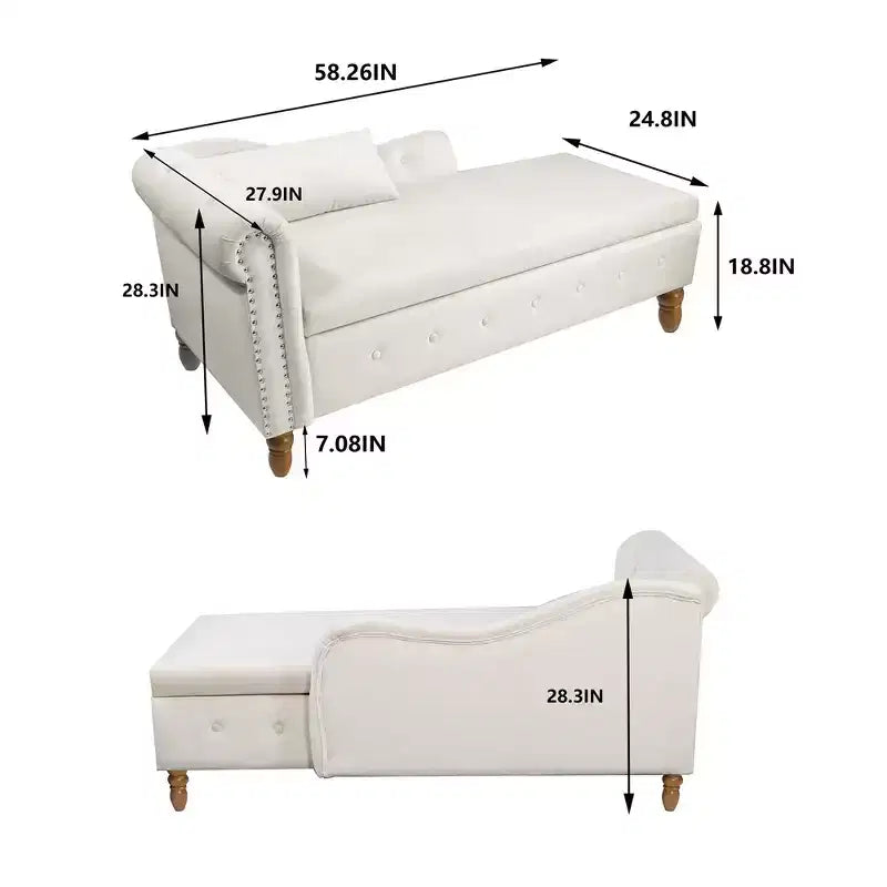 Sofá reclinable moderno con almacenaje, ribete de tachuelas, sillón tapizado de terciopelo capitoné con almacenaje y almohada para sala de estar