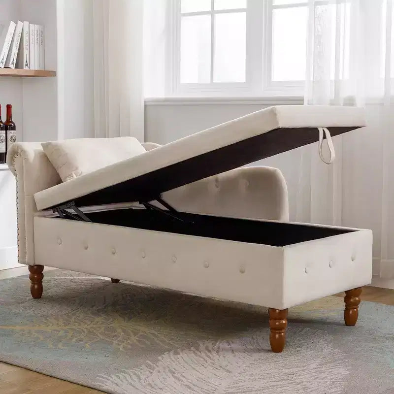 Sofá reclinable moderno con almacenaje, ribete de tachuelas, sillón tapizado de terciopelo capitoné con almacenaje y almohada para sala de estar