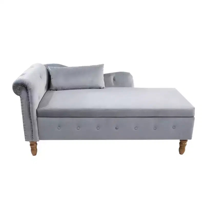 Sofá reclinable moderno con almacenaje, ribete de tachuelas, sillón tapizado de terciopelo capitoné con almacenaje y almohada para sala de estar