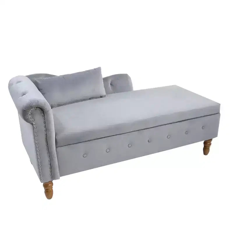 Sofá reclinable moderno con almacenaje, ribete de tachuelas, sillón tapizado de terciopelo capitoné con almacenaje y almohada para sala de estar