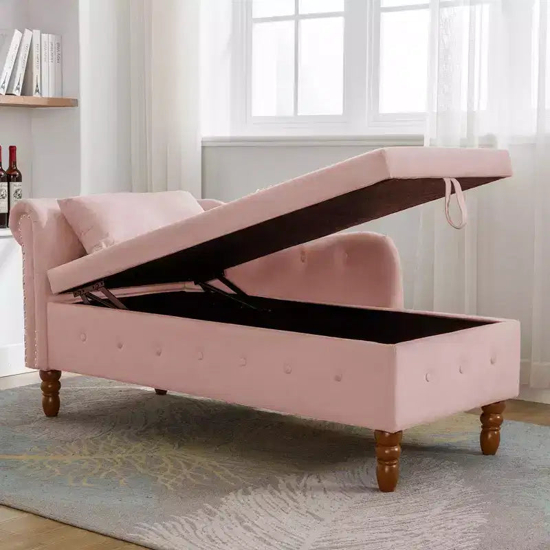Sofá reclinable moderno con almacenaje, ribete de tachuelas, sillón tapizado de terciopelo capitoné con almacenaje y almohada para sala de estar